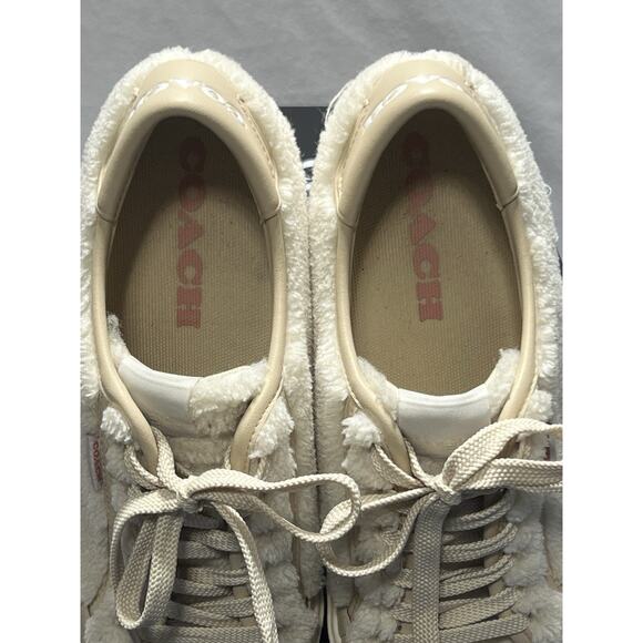 Coach City Sole Shearling Platform Sneakers Shoes Natural Chalk Women Size 8 - Picture 16 of 16